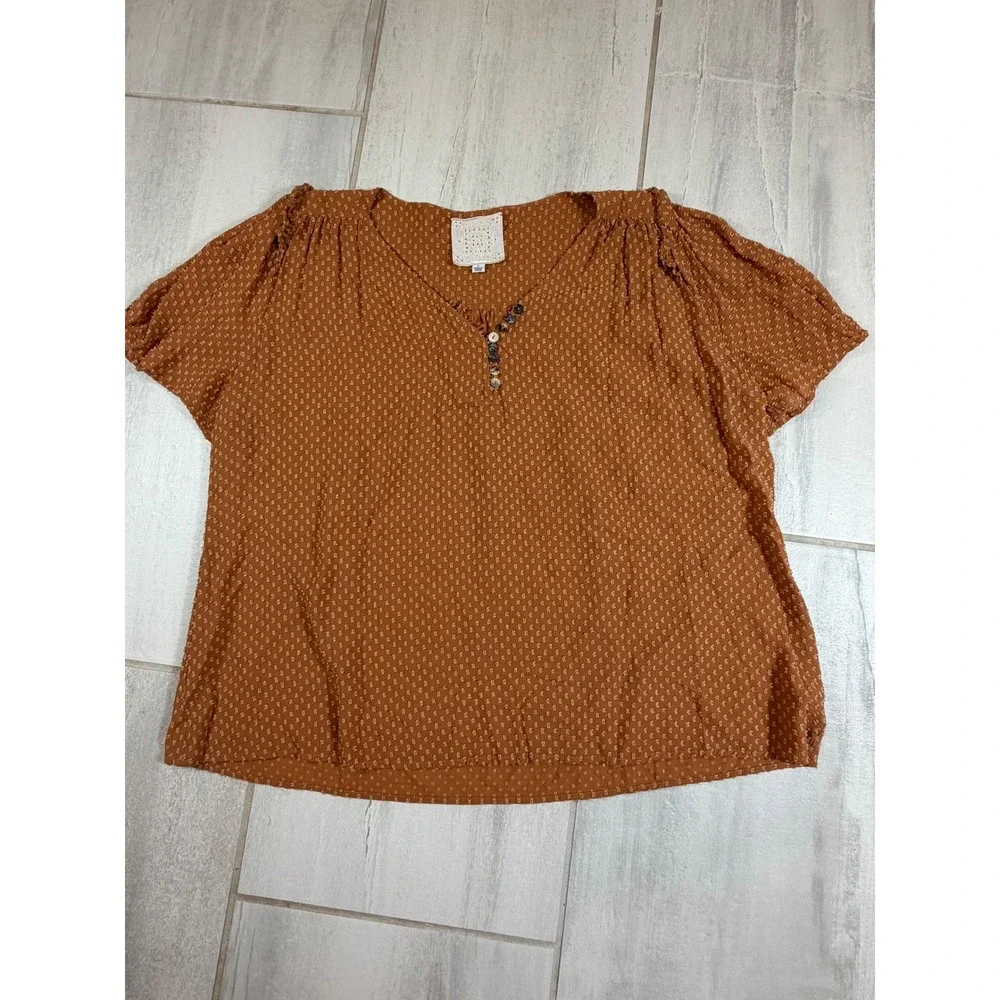 Johnny Was Jade Rust Brown Clip Dot V-Neck Ruffle Blouse L17522-6 Large